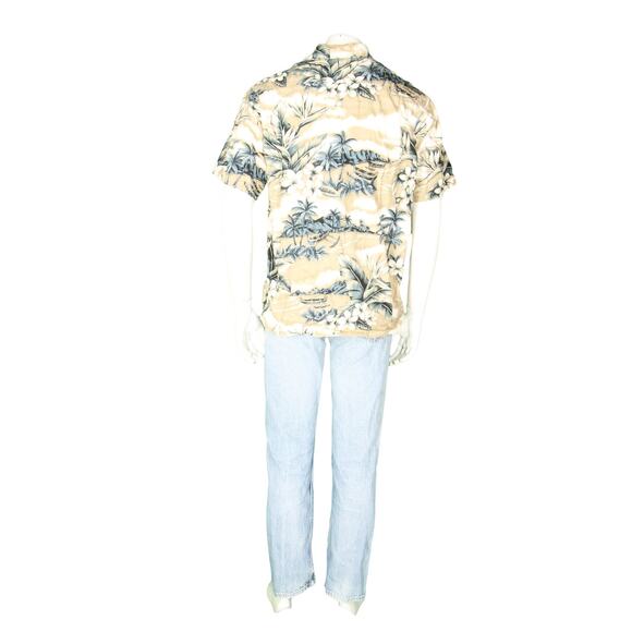 Go Barefoot Floral Flower Orchid Palm Trees Clouds Island Hawaiian Aloha Shirt M - Picture 3 of 4